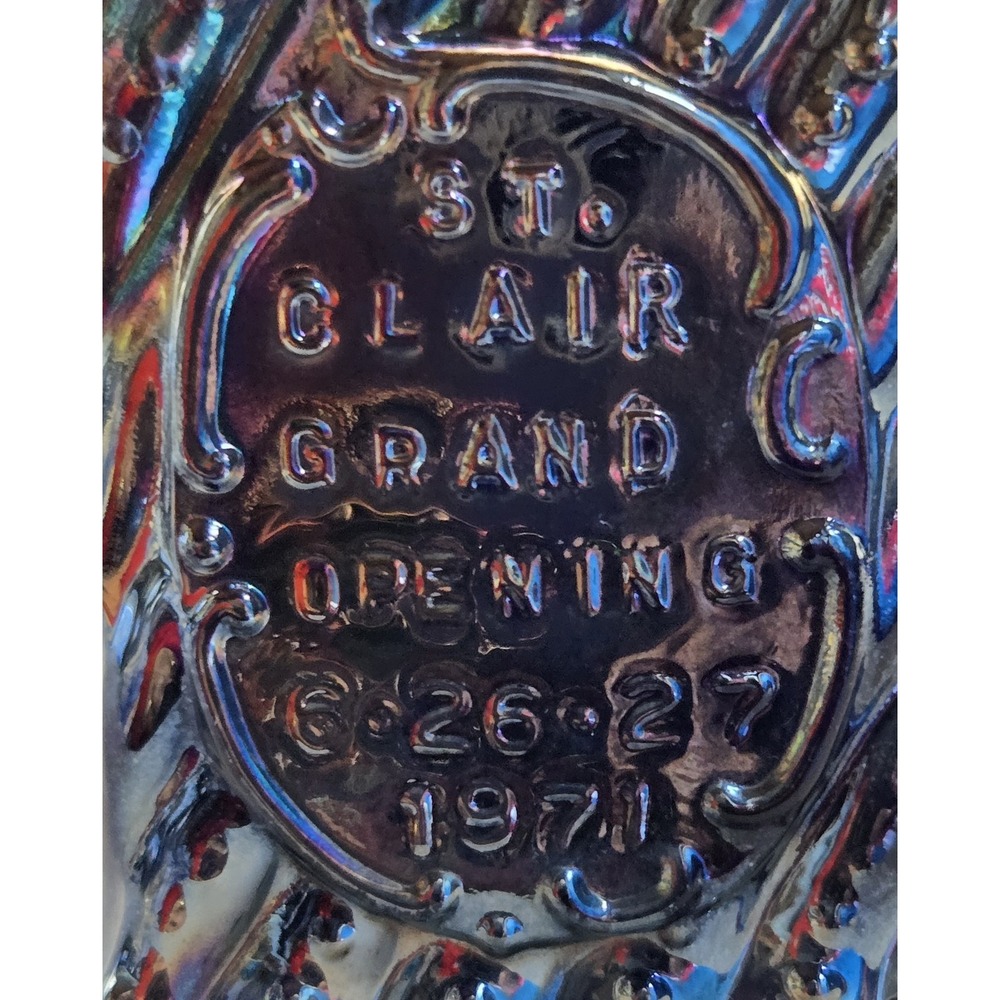 Vintage Toothpick Holder St Clair Grand Opening 1971. Cobalt Blue Carnival Glass